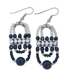 Vintage Sterling Silver 925 Black Crystal Beaded Earrings
